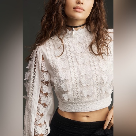 NWT Not So Serious by Pallavi Mohan Long-Sleeve 3D Butterfly Lace Blouse - Picture 2 of 3